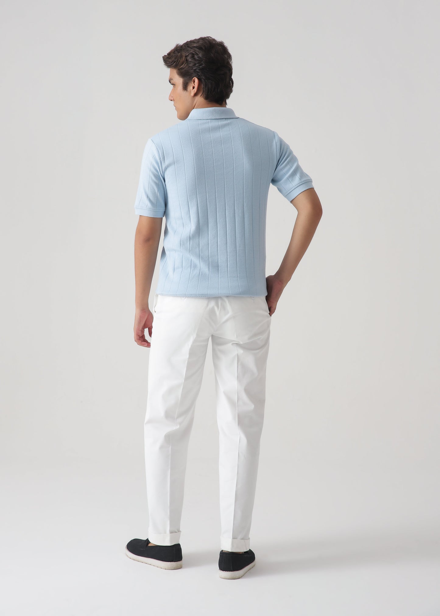 DROP NEEDLE ZIP POLO | POWDER BLUE