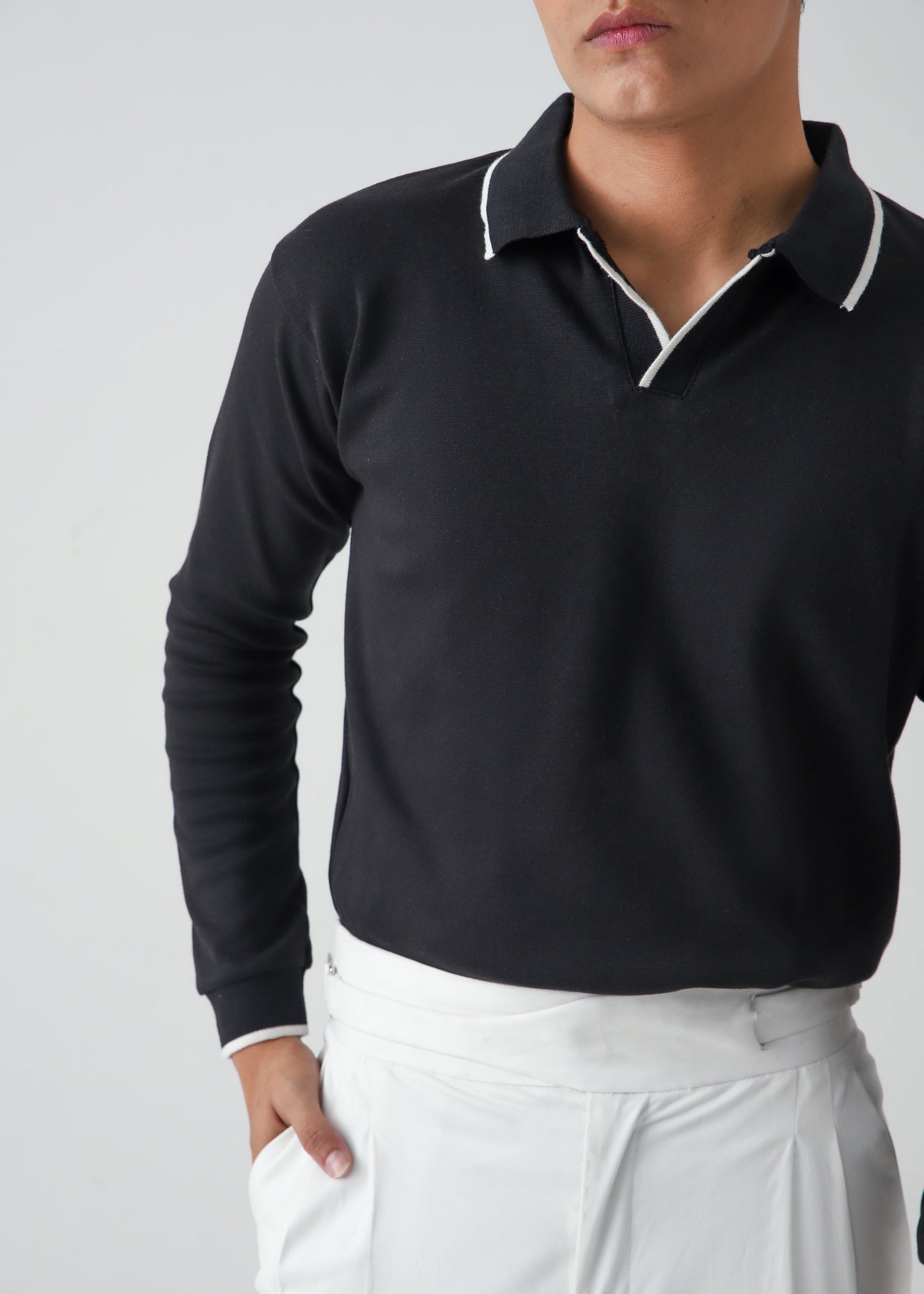 CLASSIC FULL SLEEVES POLO - BLACK