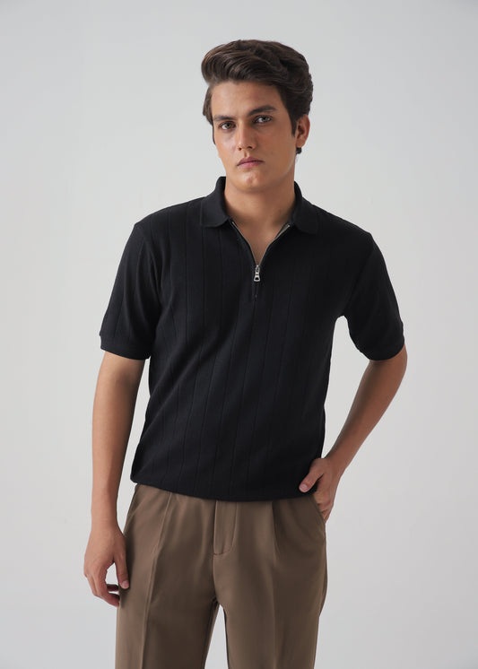 DROP NEEDLE ZIP POLO | BLACK