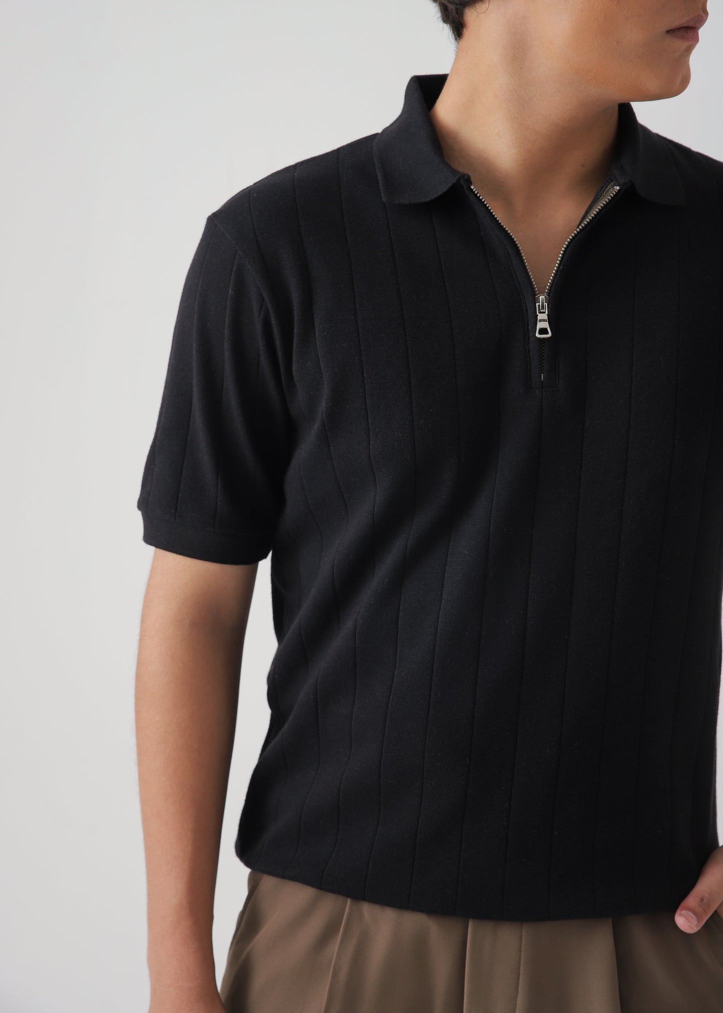 DROP NEEDLE ZIP POLO | BLACK
