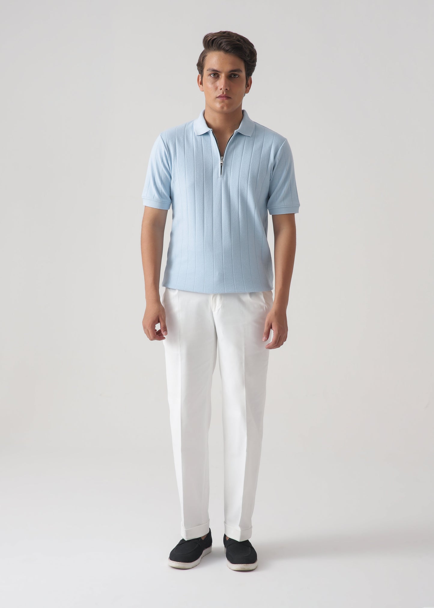 DROP NEEDLE ZIP POLO | POWDER BLUE