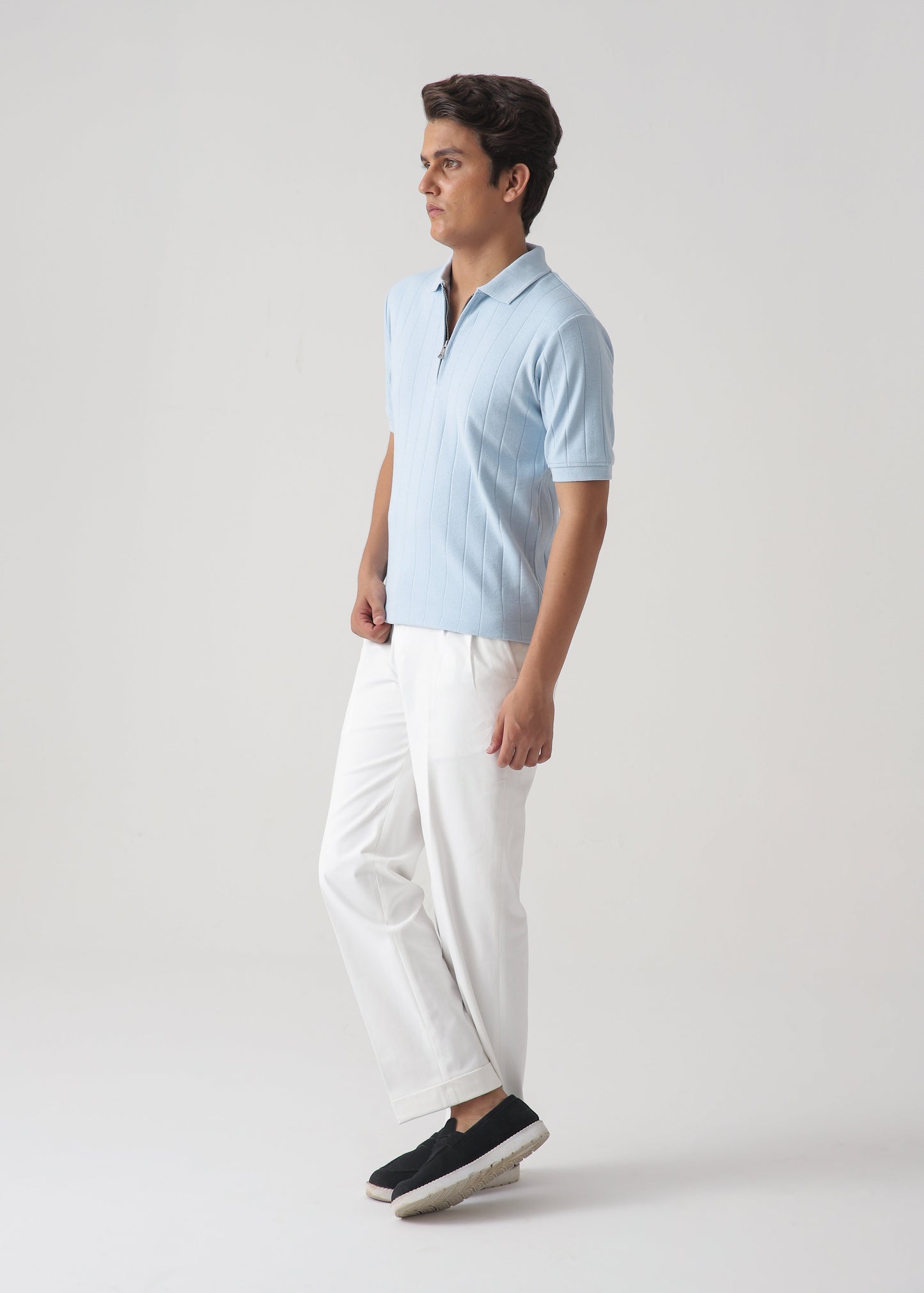 DROP NEEDLE ZIP POLO | POWDER BLUE