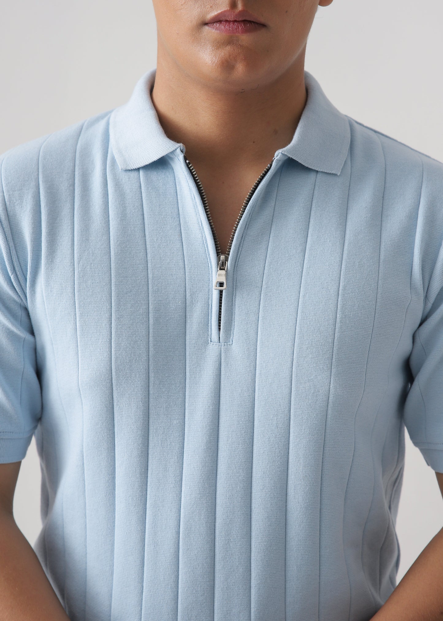 DROP NEEDLE ZIP POLO | POWDER BLUE