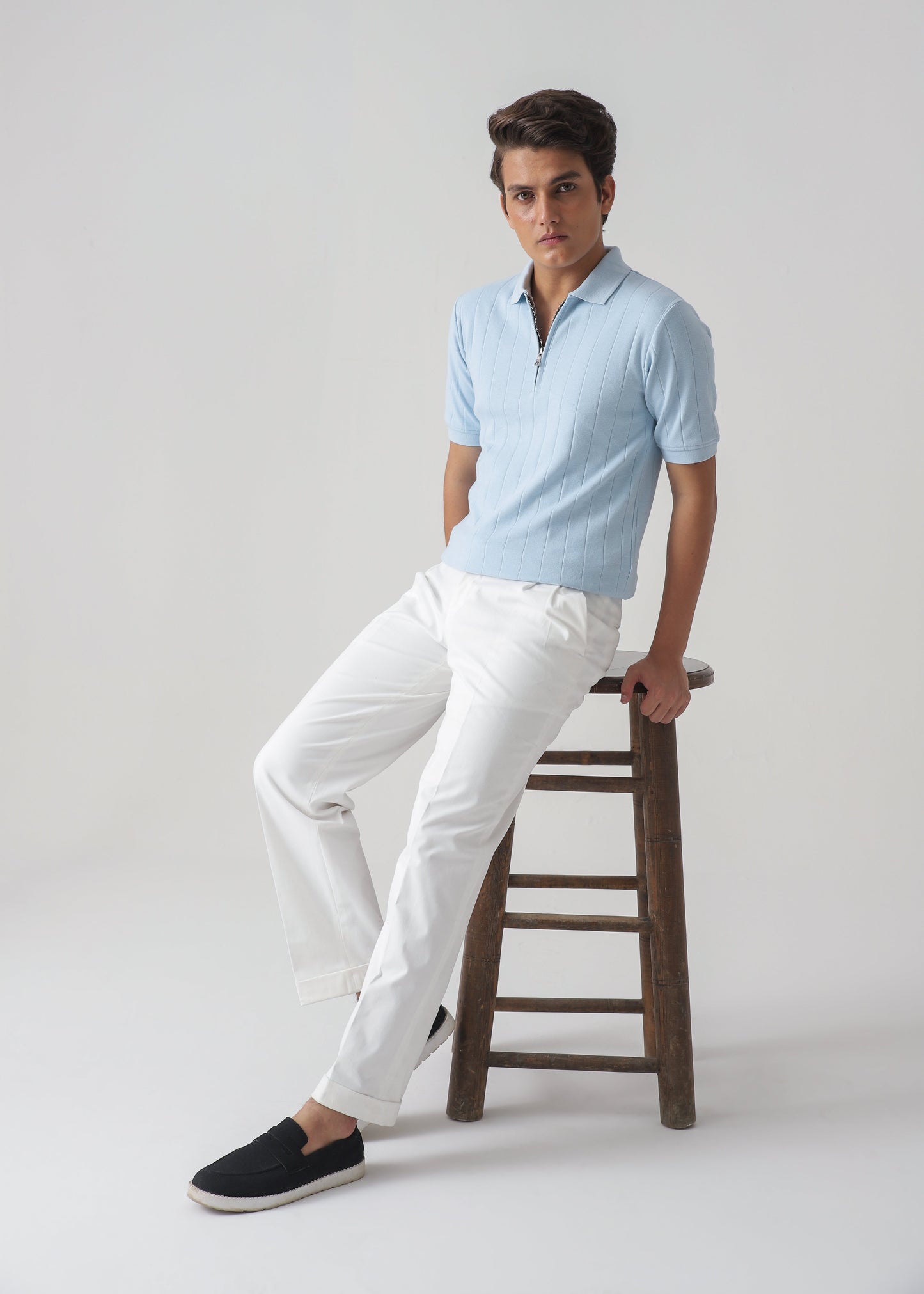 DROP NEEDLE ZIP POLO | POWDER BLUE