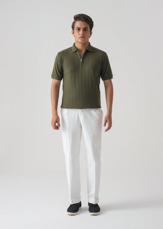 DROP NEEDLE ZIP POLO | OLIVE GREEN