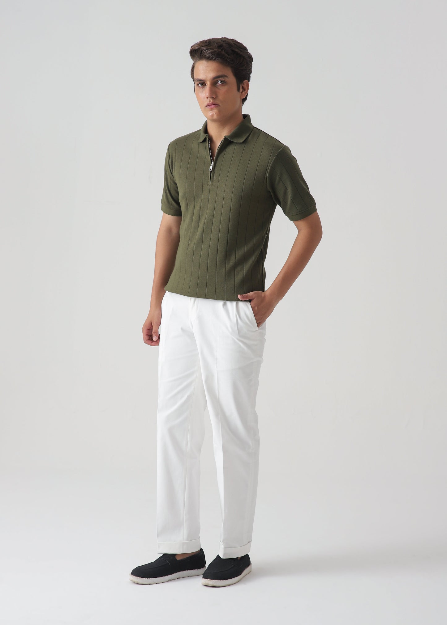 DROP NEEDLE ZIP POLO | OLIVE GREEN