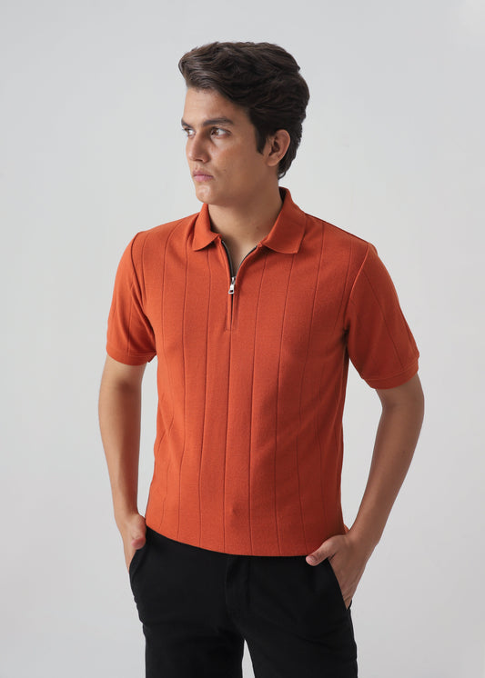 DROP NEEDLE ZIP POLO | RUST
